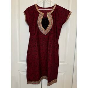Women's Red & Black Indian Kurta Top (S/M)